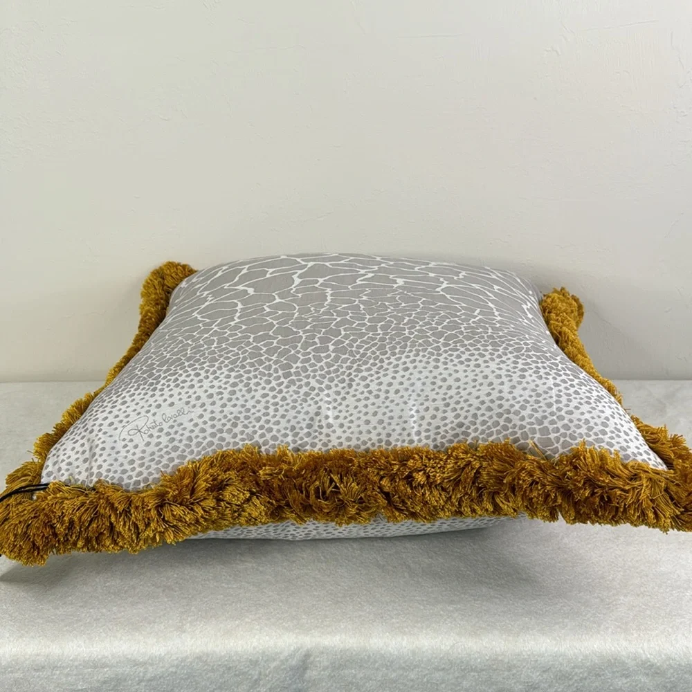 ROBERTO CAVALLI NEW NWT GRAY GOLD FRINGE GIRAFFE PRINT LARGE ACCENT PILLOW - Picture 10 of 13